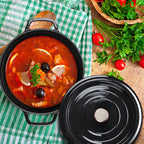 SOGA Cast Iron 24cm Stewpot Casserole Stew Cooking Pot With Lid 3.6L Black