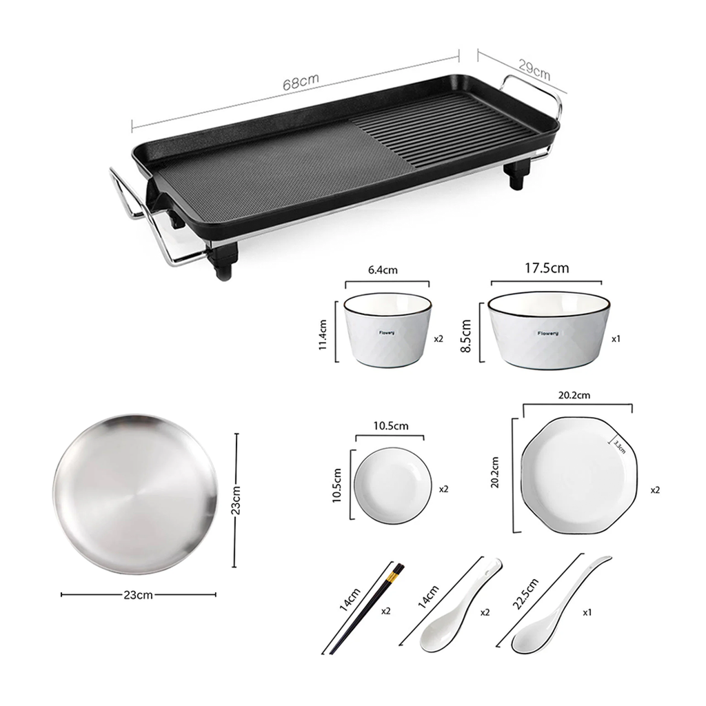 SOGA Kitchenware Bundle – Electric BBQ Teppanyaki Grill, Diamond Ceramic Dinnerware & Silver Grilling Plate