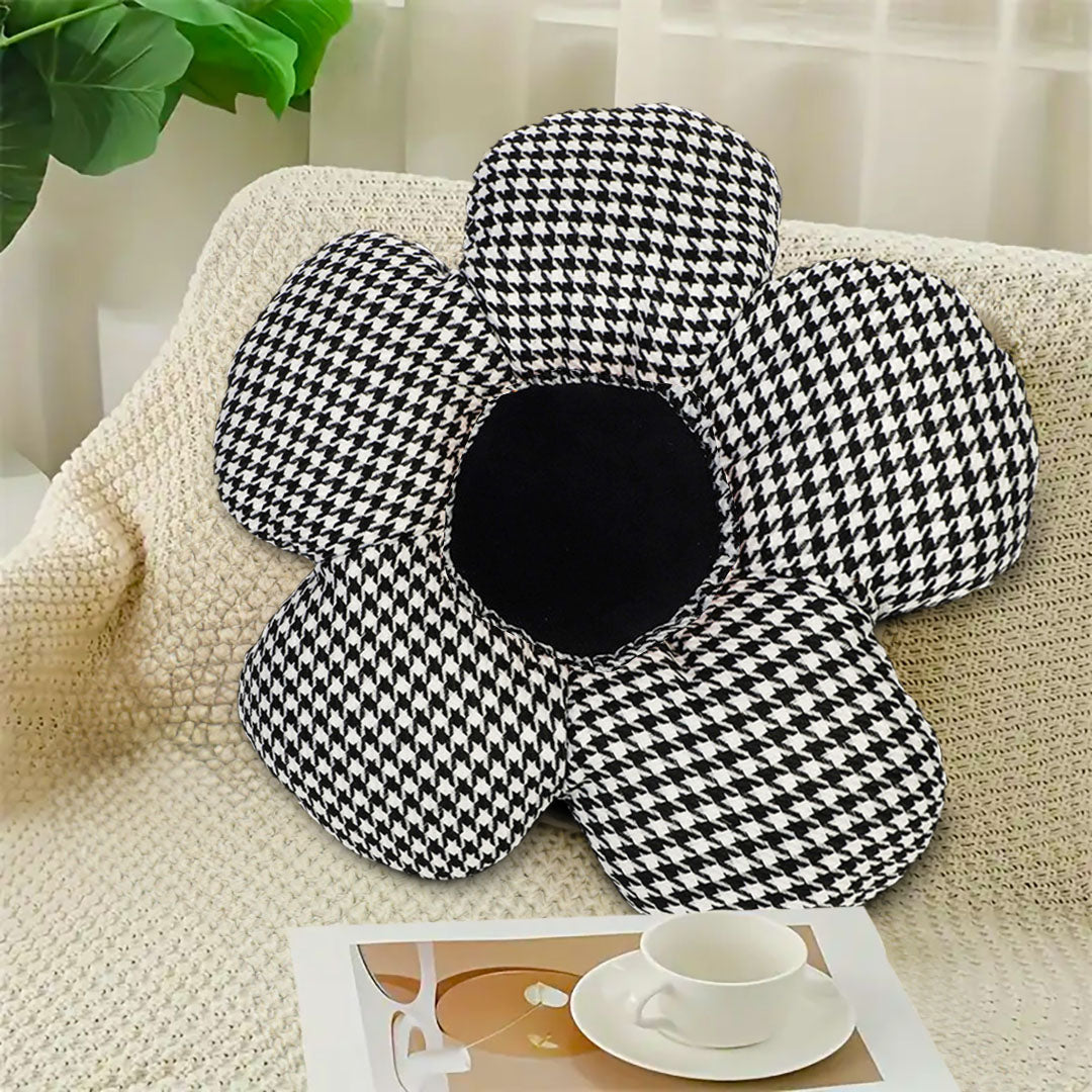 SOGA Black Flower Cushion Shaped for Floor and Sitting Throw Pillow