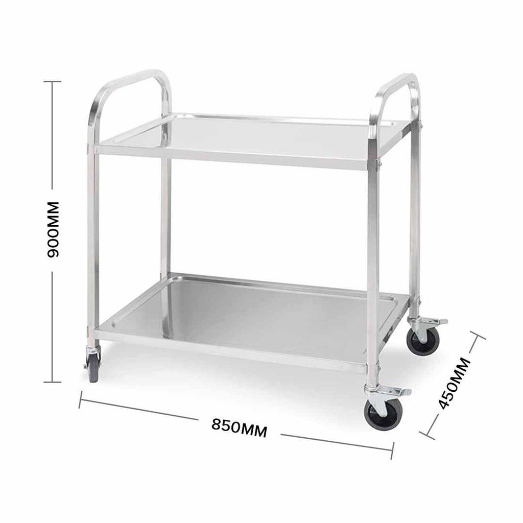 SOGA 2 Tier Stainless Steel Kitchen Dining Food Cart Trolley Utility Size 85x45x90cm Medium