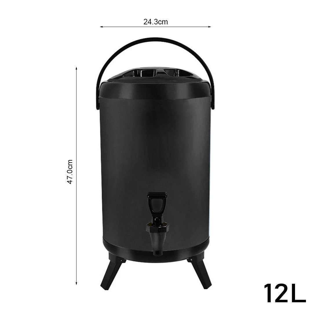 SOGA 4X 12L Stainless Steel Insulated Milk Tea Barrel Hot and Cold Beverage Dispenser Container with Faucet Black