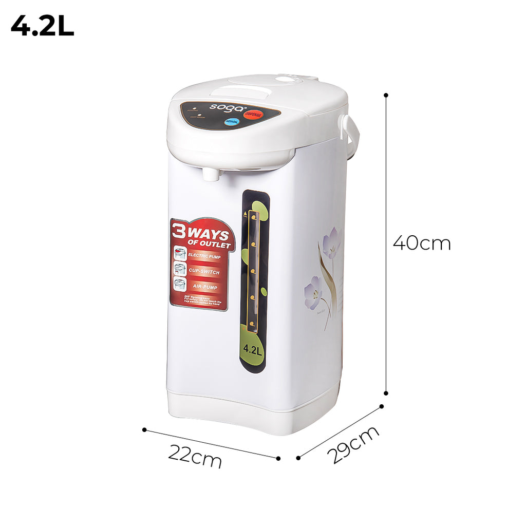 SOGA 4.2L White Plastic Exterior Electric Thermal Pot Dispenser with 3 Dispensing Modes