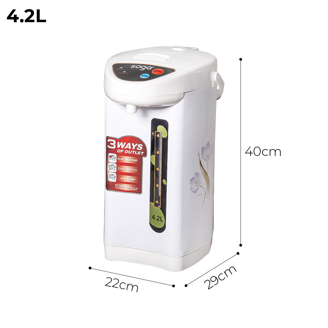 SOGA 4.2L White Plastic Exterior Electric Thermal Pot Dispenser with 3 Dispensing Modes