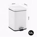 SOGA Foot Pedal Stainless Steel Rubbish Recycling Garbage Waste Trash Bin Square 12L White