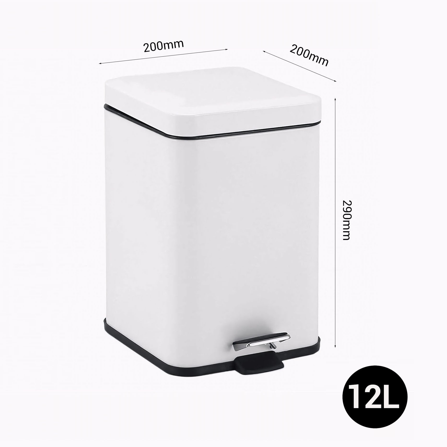 SOGA Foot Pedal Stainless Steel Rubbish Recycling Garbage Waste Trash Bin Square 12L White