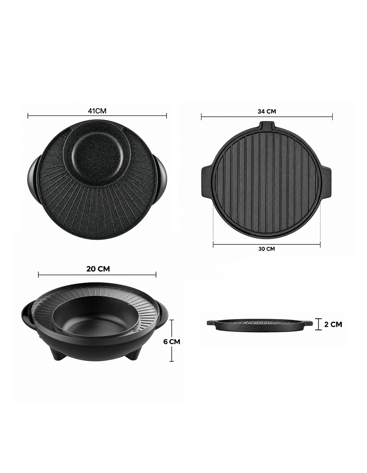 SOGA 2 in 1 Electric Stone Coated Teppanyaki Grill Plate Steamboat Hotpot 3-5 Person