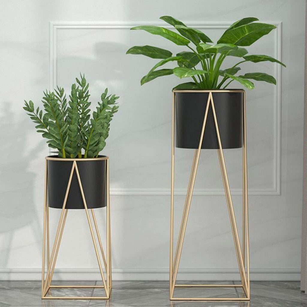 SOGA 2X 50cm Gold Metal Plant Stand with Black Flower Pot Holder Corner Shelving Rack Indoor Display