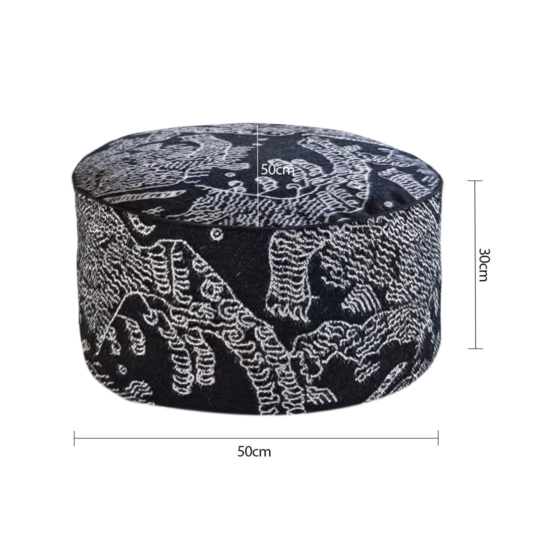 SOGA 2X 50x30cm Black Round Soft Pouffe Seat Cushion Elegant Home Accent Décor Stylish Footstool