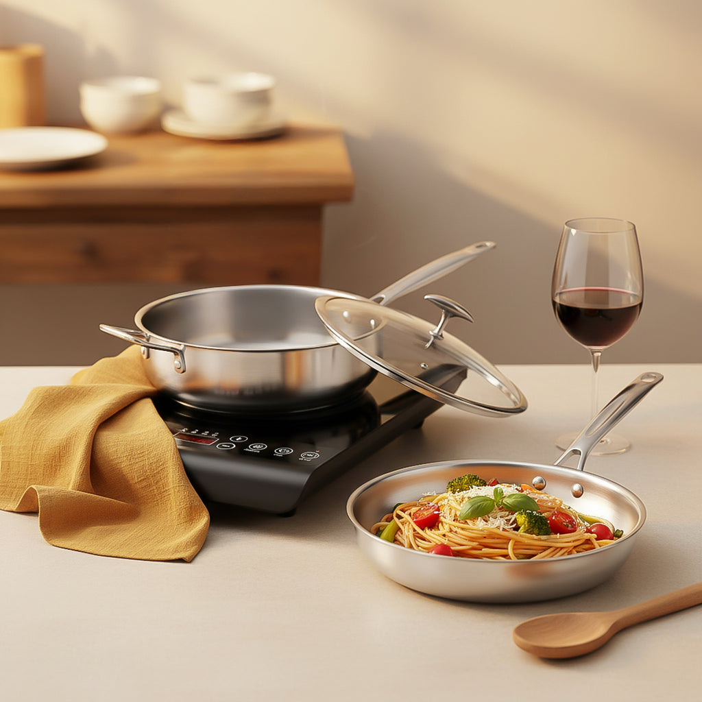 SOGA Kitchenware Bundle G – 35.5cm Smart Induction Cooktop, 30cm Saucepan & 28cm Fry Pan