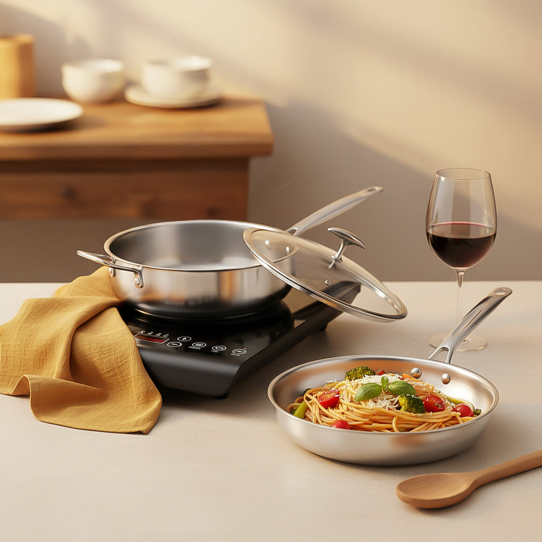 SOGA Kitchenware Bundle G – 35.5cm Smart Induction Cooktop, 30cm Saucepan & 28cm Fry Pan