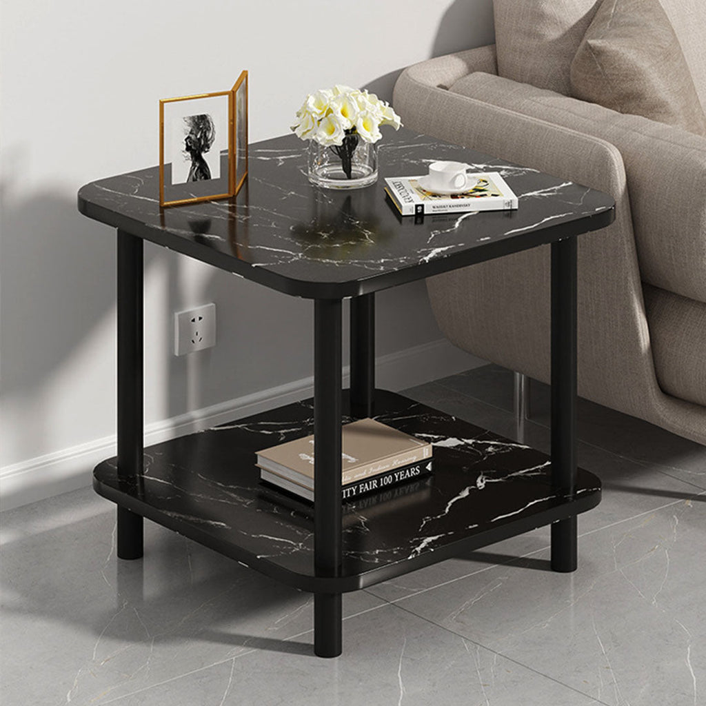 SOGA 2X 70cm Black Ceramic Side Table Stone Pattern Modern Design with Black Legs