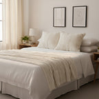 SOGA Home & Living Bundle – 2 White Rabbit Fur Pillow & Pearl White Velvet Throw Blanket