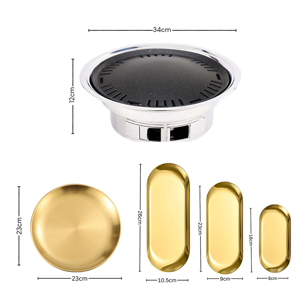 SOGA Kitchenware Bundle – Gold Nordic Plate Set, 23cm Grilling Plate & Portable Charcoal BBQ Grill $ 168
