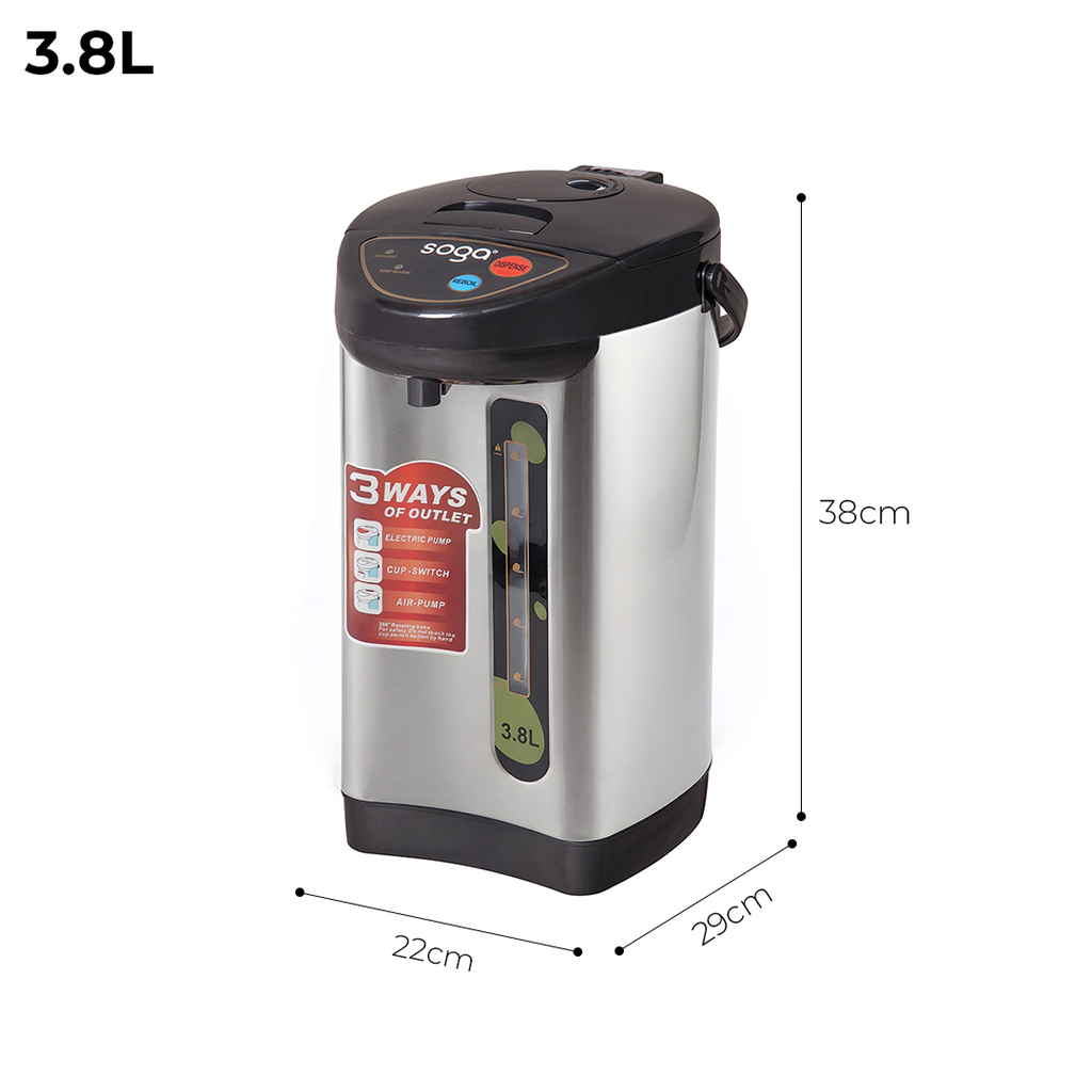 SOGA 2X 3.8L Silver Stainless Steel Electric Thermal Pot Dispenser with 3 Dispensing Modes
