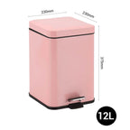 SOGA 4X Foot Pedal Stainless Steel Rubbish Recycling Garbage Waste Trash Bin Square 12L Pink