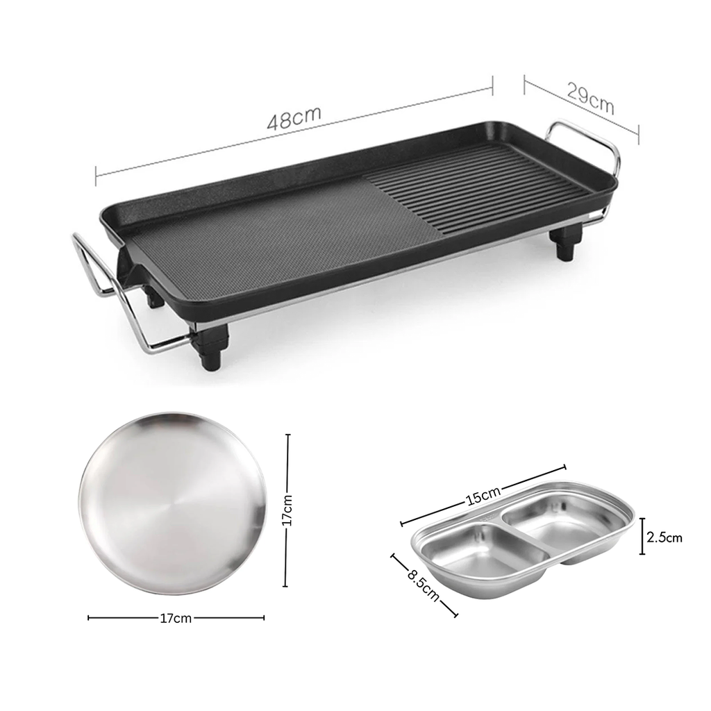 SOGA Kitchenware Bundle – 48cm Electric BBQ Grill with Silver Grilling Plate & Divided Sauce Pan $ 138