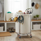 SOGA 2X Stainless Steel Commercial Round Soiled Linen Laundry Trolley Cart with Wheels White