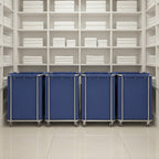 SOGA Stainless Steel Commercial Square Soiled Linen Laundry Trolley Cart with Wheels Blue