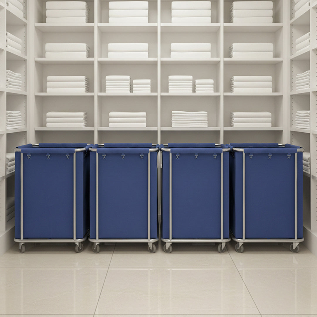 SOGA Stainless Steel Commercial Square Soiled Linen Laundry Trolley Cart with Wheels Blue