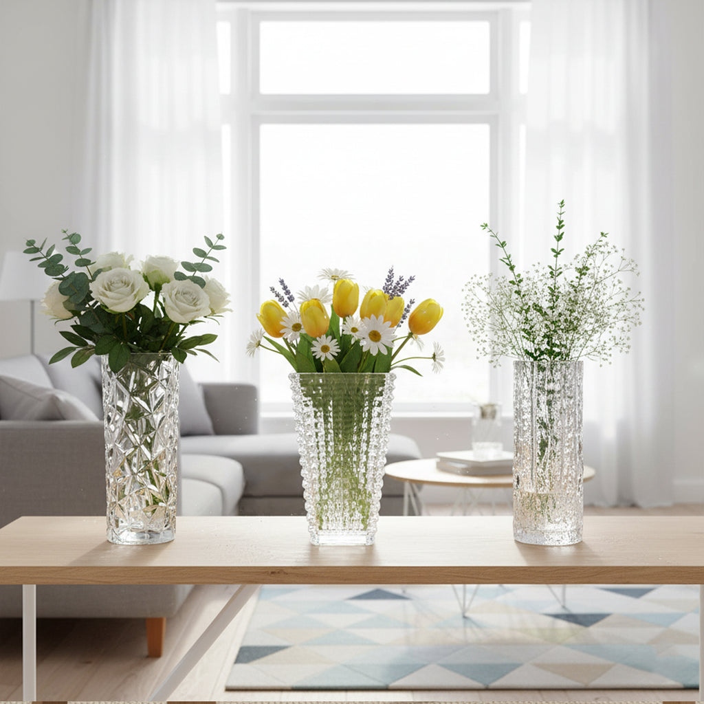 SOGA Home & Living Bundle – Handcrafted Clear Glass Vases for Elegant Home Décor