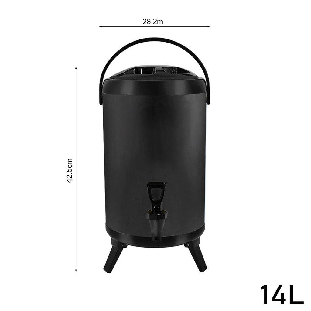 SOGA 14L Stainless Steel Insulated Milk Tea Barrel Hot and Cold Beverage Dispenser Container with Faucet Black
