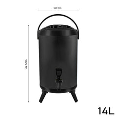 SOGA 8X 14L Stainless Steel Insulated Milk Tea Barrel Hot and Cold Beverage Dispenser Container with Faucet Black