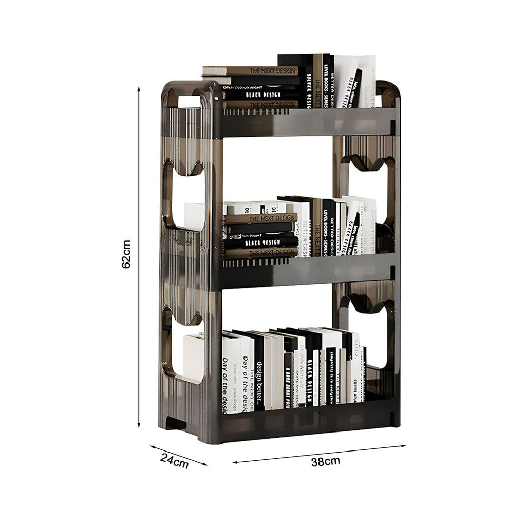 SOGA 38x24cm Black 3 Tier Bookshelf & Cosmetic Storage Organizer Trolley Rack