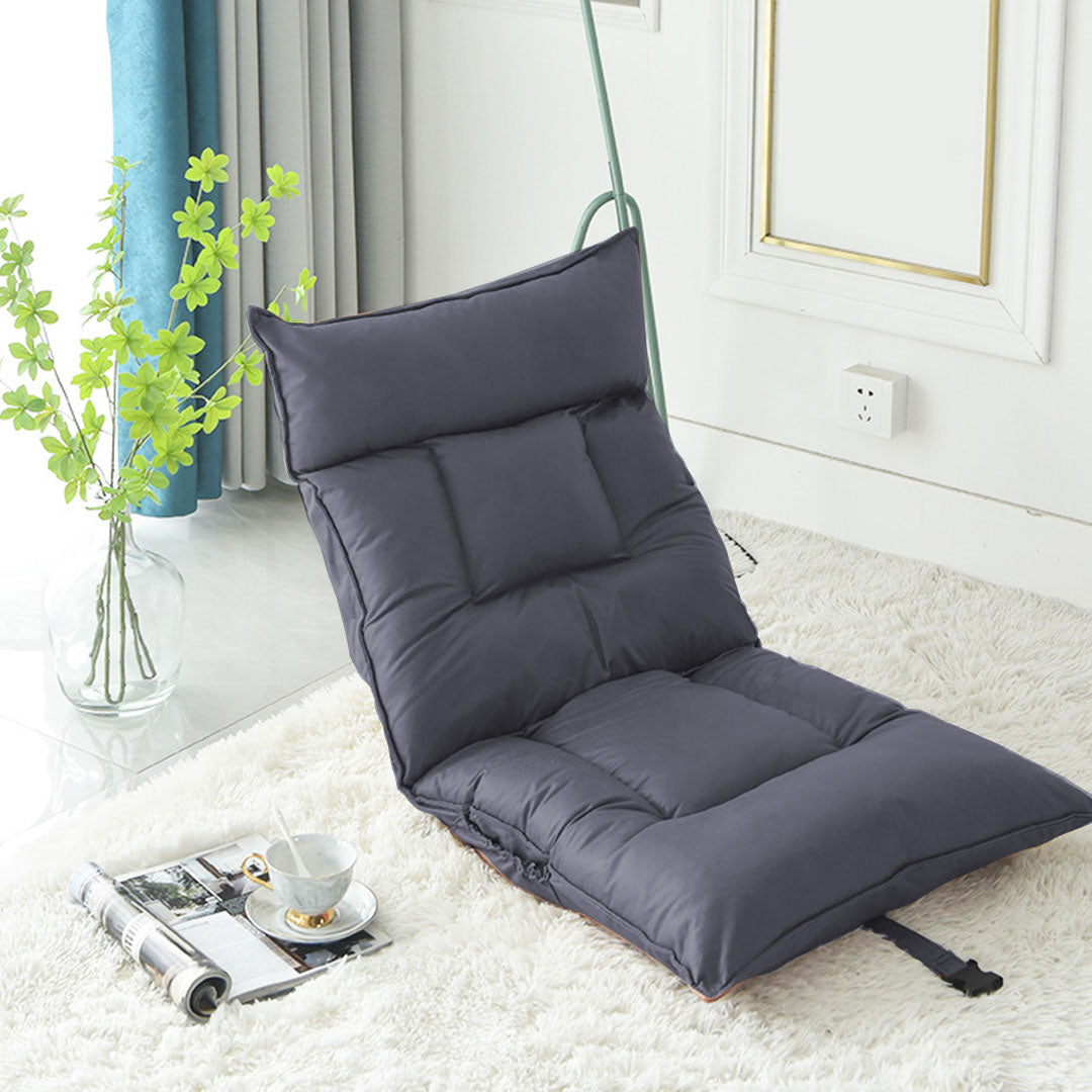 SOGA Grey Lounge Recliner Lazy Sofa Bed Tatami Cushion Collapsible Backrest Seat Home Office Decor