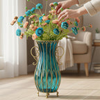 SOGA 51cm Blue Glass Tall Floor Vase with 12pcs Artificial Fake Flower Set
