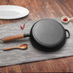 SOGA 2X 27cm Round Cast Iron Frying Pan Skillet Steak Sizzle Platter with Helper Handle