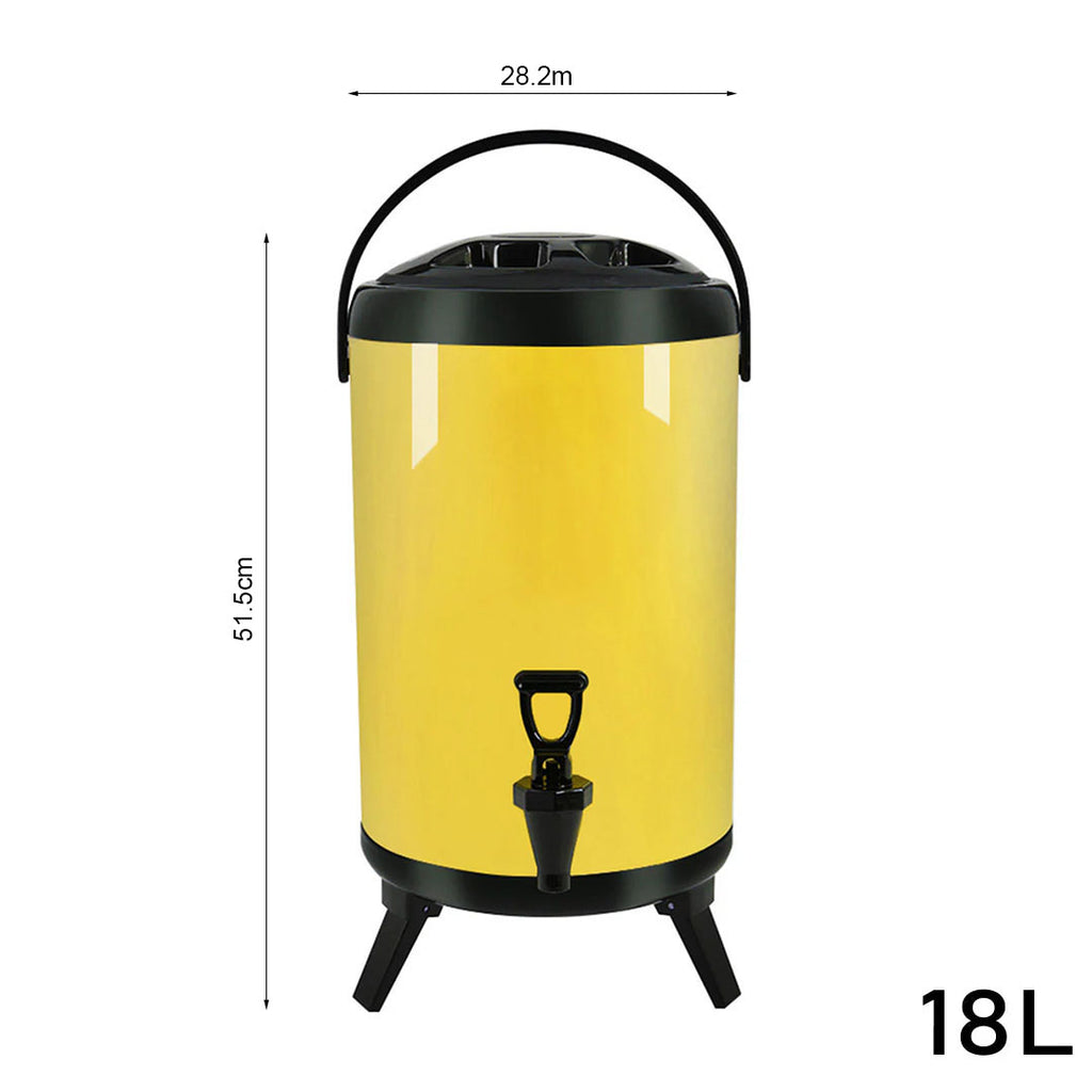 SOGA 4X 18L Stainless Steel Insulated Milk Tea Barrel Hot and Cold Beverage Dispenser Container with Faucet Yellow