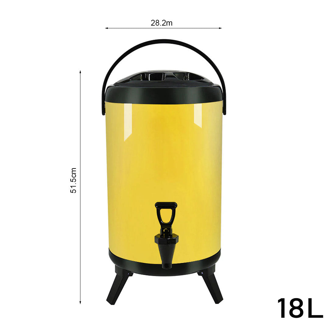 SOGA 4X 18L Stainless Steel Insulated Milk Tea Barrel Hot and Cold Beverage Dispenser Container with Faucet Yellow