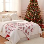 SOGA Christmas Bundle – Red Christmas Tree Fleece Throw & White Festive Holiday Pillows $ 215