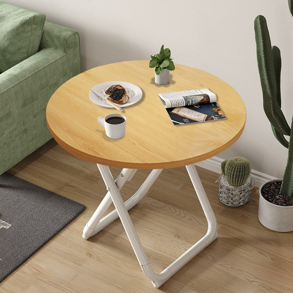 SOGA 80cm Wood Color Round Table with White Legs Modern Design for Home Decor