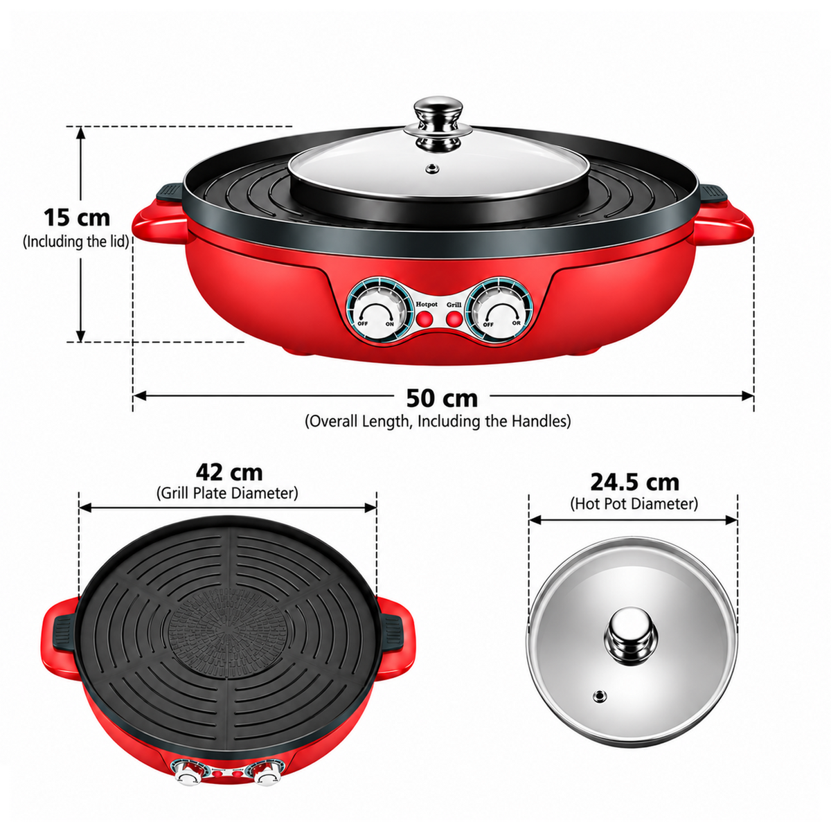 SOGA 2-in-1 42CM Electric Hot Pot BBQ Grill Maifan Stone Non-Stick Coating 2100W