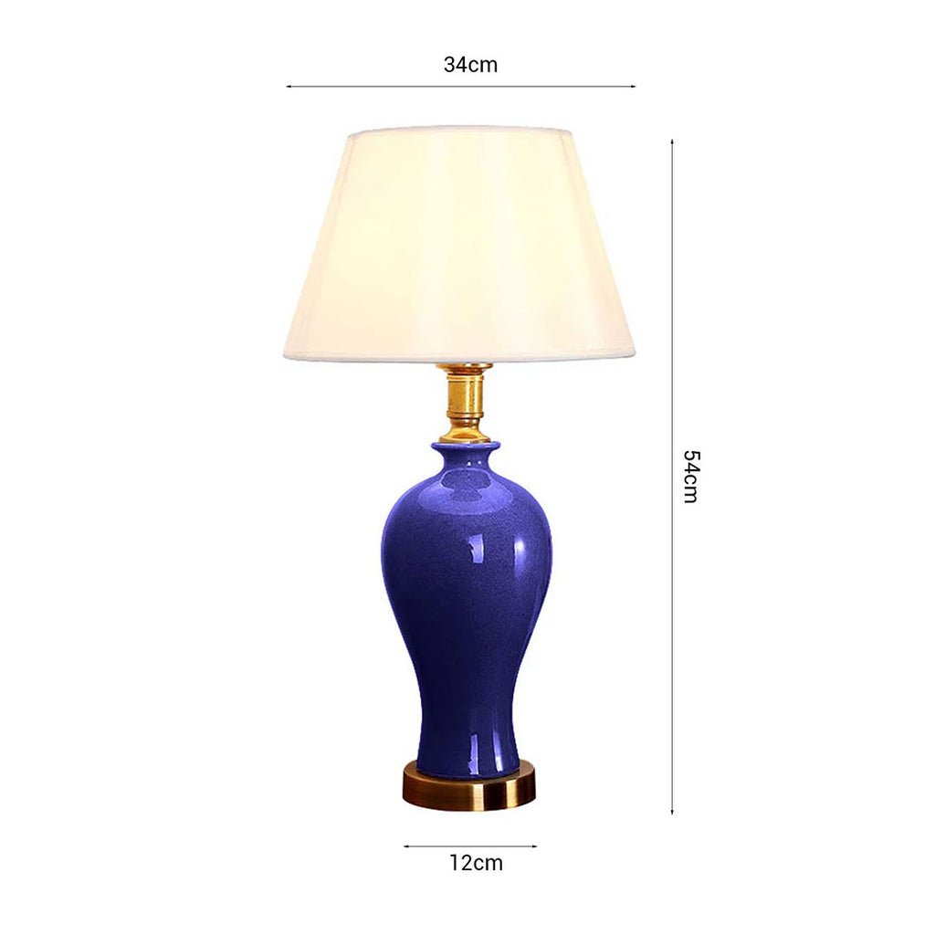 SOGA 4X Blue Ceramic Oval Table Lamp with Gold Metal Base
