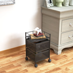 SOGA 2X 2 Tier Steel Square Rotating Kitchen Cart Multi-Functional Shelves Storage Organizer with Wheels