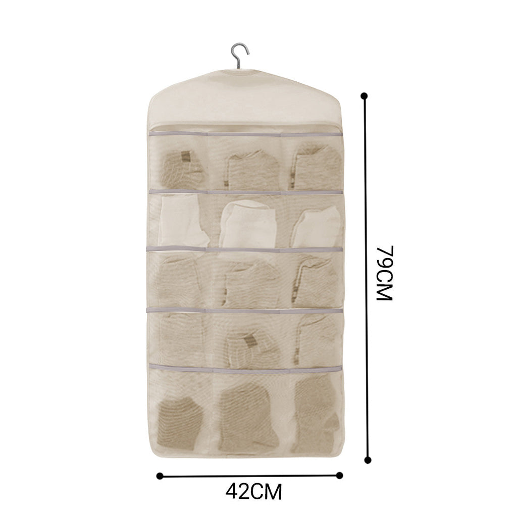 SOGA White Double Sided Hanging Storage Bag Underwear Bra Socks Mesh Pocket Hanger Home Organiser