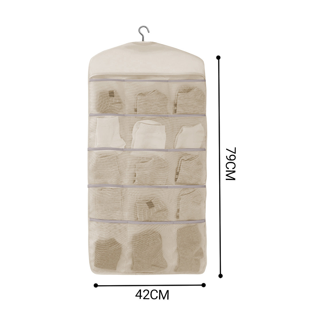 SOGA White Double Sided Hanging Storage Bag Underwear Bra Socks Mesh Pocket Hanger Home Organiser