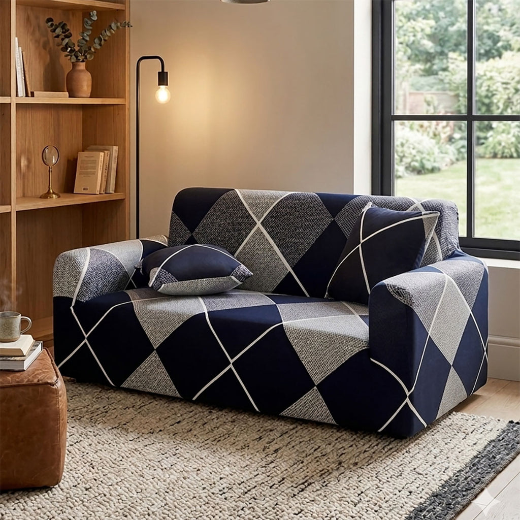 SOGA 2-Seater Checkered Sofa Cover Couch Protector High Stretch Lounge Slipcover Home Decor