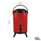 SOGA 4X 10L Stainless Steel Insulated Milk Tea Barrel Hot and Cold Beverage Dispenser Container with Faucet Red