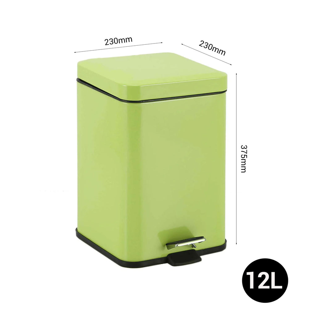 SOGA 2X Foot Pedal Stainless Steel Rubbish Recycling Garbage Waste Trash Bin Square 12L Green