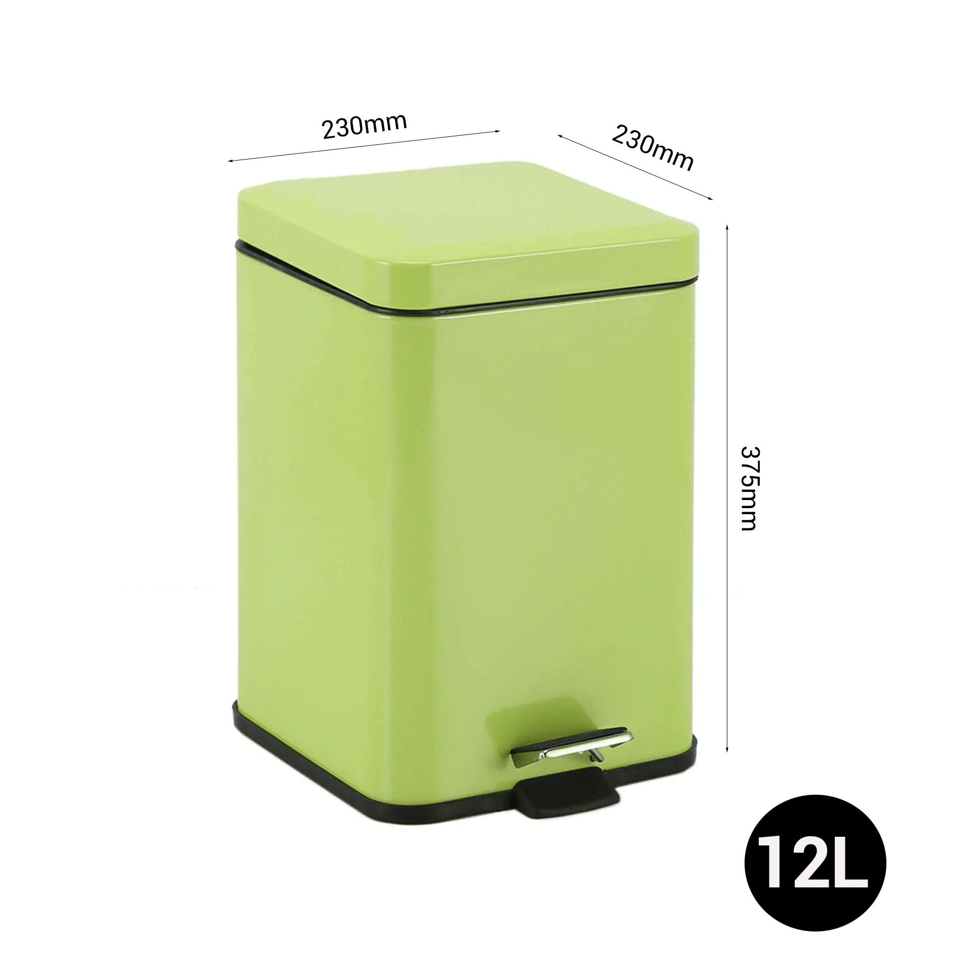 SOGA 2X Foot Pedal Stainless Steel Rubbish Recycling Garbage Waste Trash Bin Square 12L Green