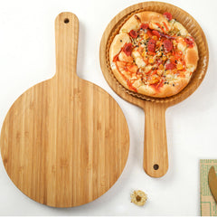 SOGA 8 inch Blonde Roound Premium Wooden Serving Tray Board Paddle with Handle Home Decor