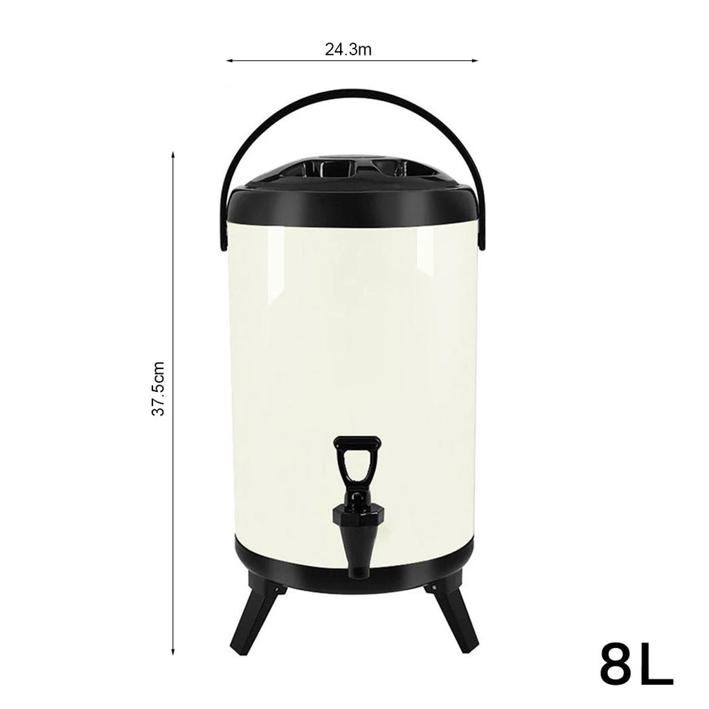 SOGA 8L Stainless Steel Insulated Milk Tea Barrel Hot and Cold Beverage Dispenser Container with Faucet White