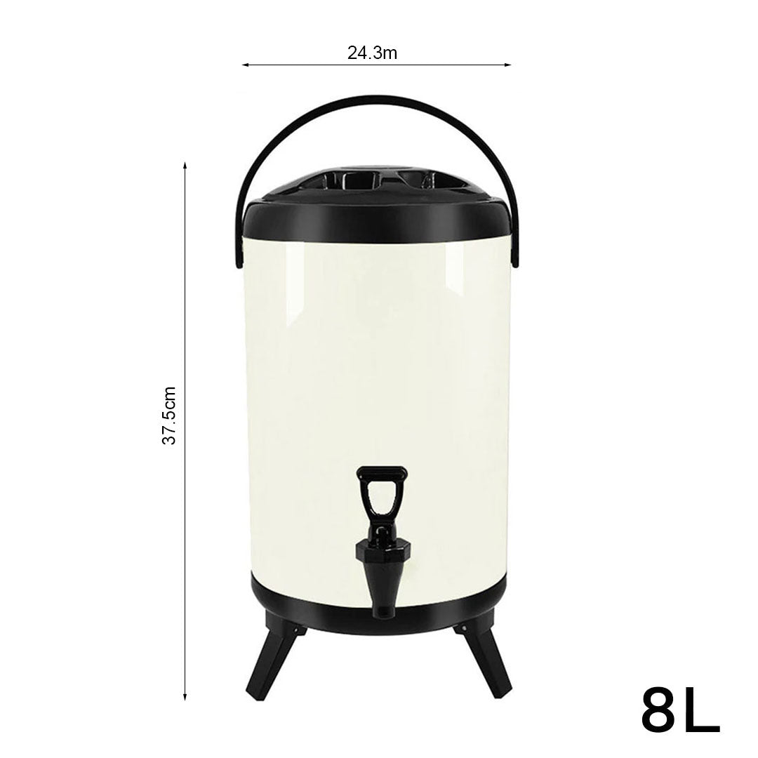 SOGA 8L Stainless Steel Insulated Milk Tea Barrel Hot and Cold Beverage Dispenser Container with Faucet White