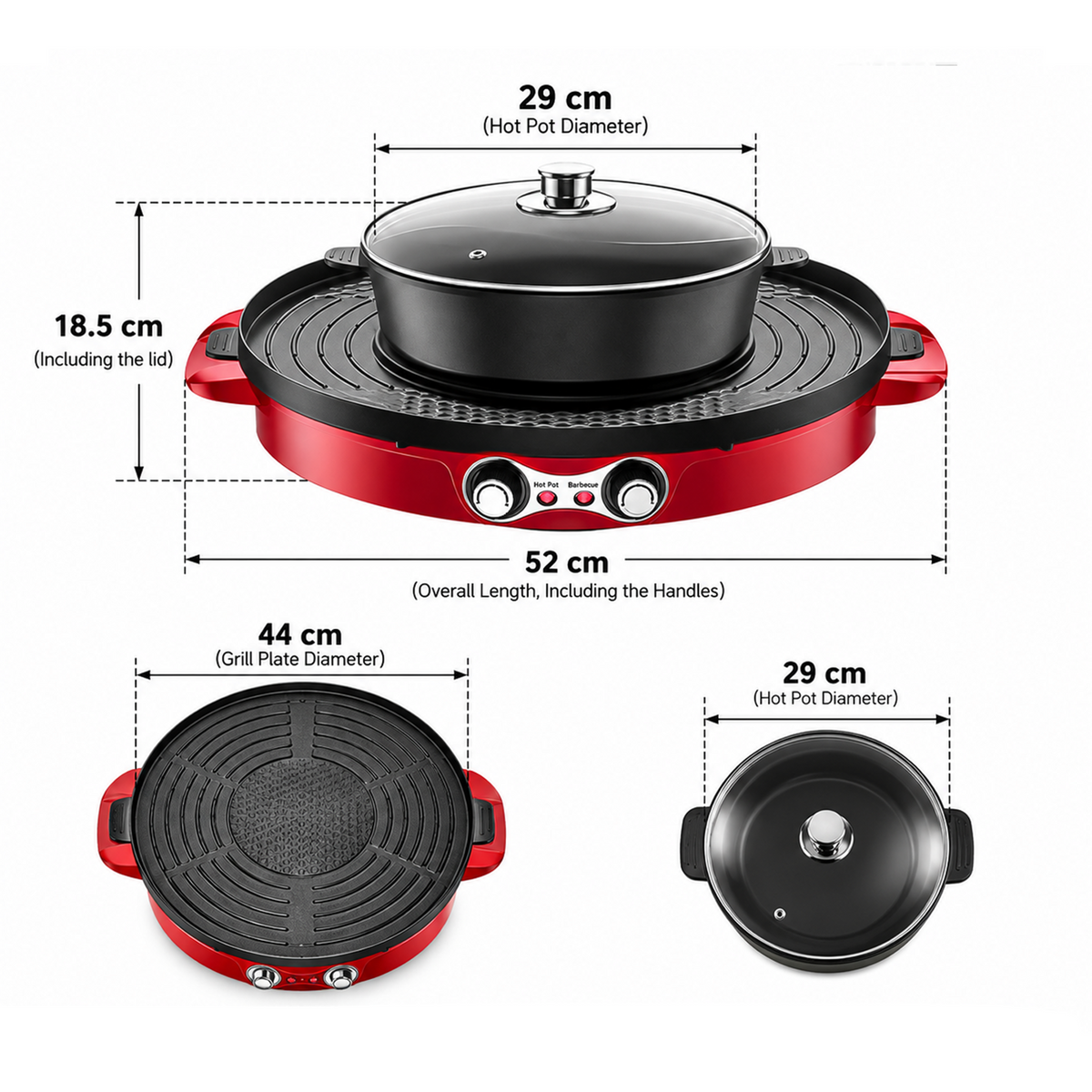 SOGA 2-in-1 44CM Electric Hot Pot BBQ Grill Maifan Stone Non-Stick Coating 2100W