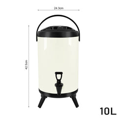 SOGA 4X 10L Stainless Steel Insulated Milk Tea Barrel Hot and Cold Beverage Dispenser Container with Faucet White
