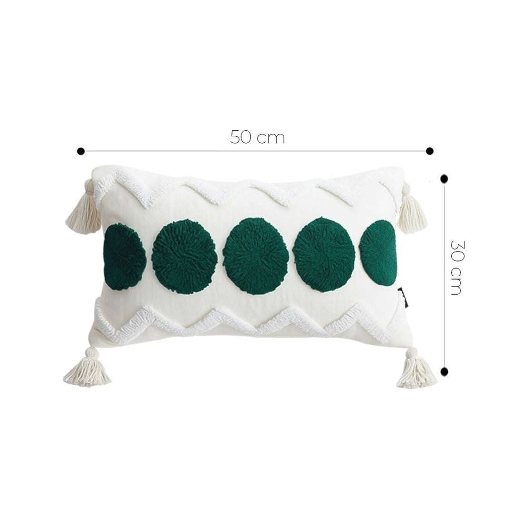SOGA 30cm Cream Green Circle Pom Chevron Tassel Decorative Pillow $ 72