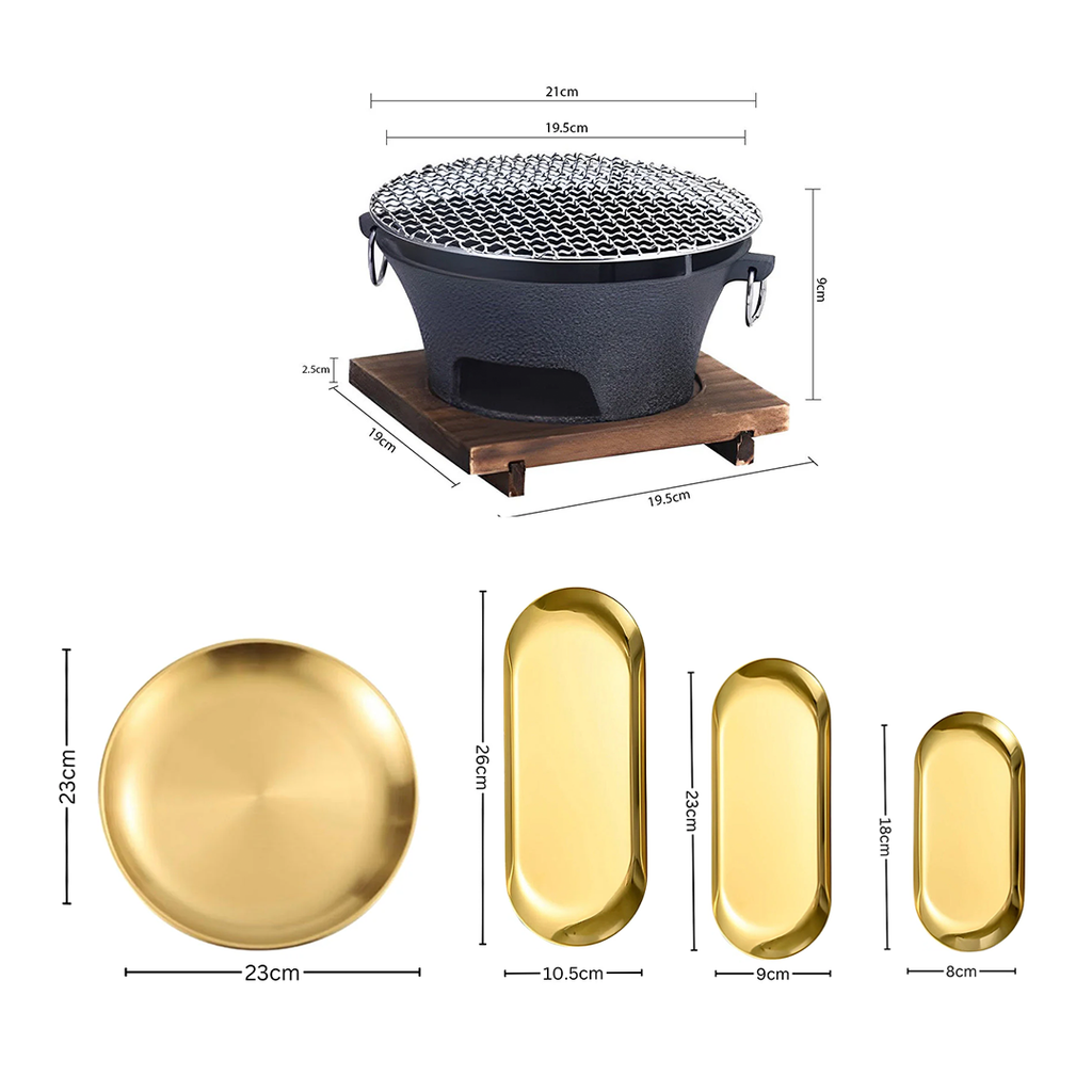 SOGA Kitchenware Bundle – Gold Nordic Plate Set, 23cm Grilling Plate & Cast Iron BBQ Grill $ 187